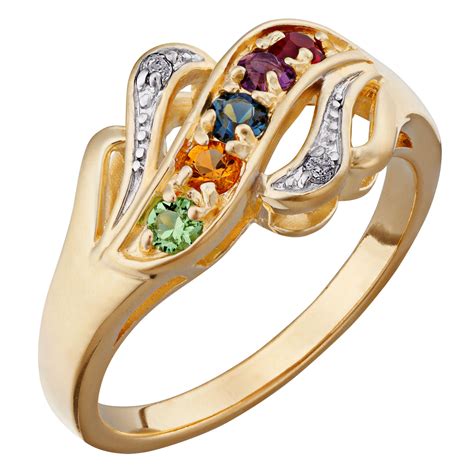 Mothers Birthstone Ring With Two Tone Diamond Accent