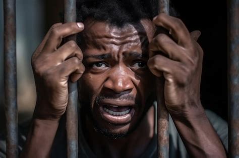 Premium Ai Image African American Man Stands Behind Prison Cell Bars