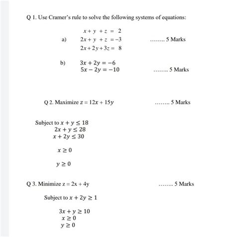 solved q 1 use cramer s rule to solve the following systems