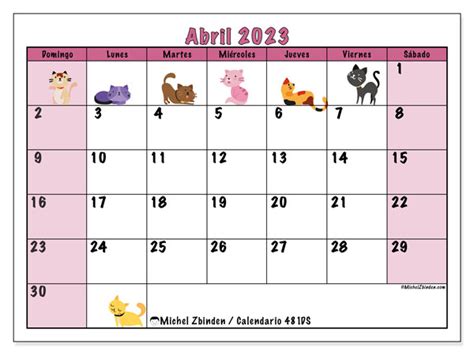 Calendario Abril 2023 Gatos Ds Michel Zbinden Pe