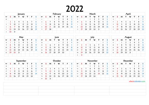 12 Month Calendar Printable 2022 6 Templates