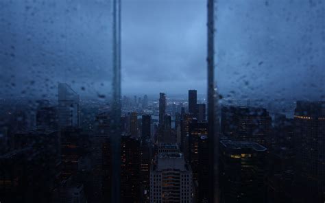 Download Wallpaper 3840x2400 Night City Window Rain Skyscrapers