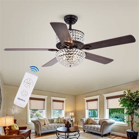 Laure Crystal 6 Light Crystal 5 Blade 52 Inch Ceiling Fan With Remote