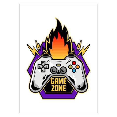 Gamer Plakat Med Controller Flammer Og Teksten Game Zone