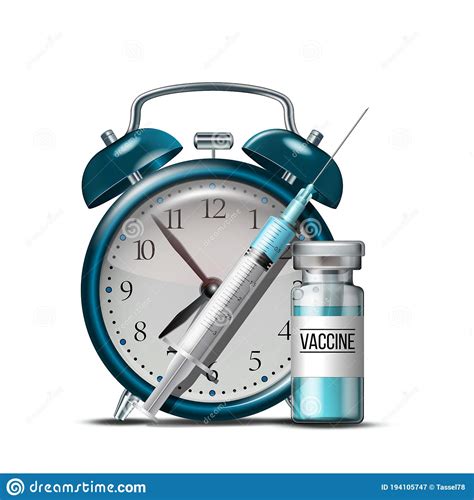 Syringe, Bottles Of Vaccine And Alarm Clock. Stock Vector ...