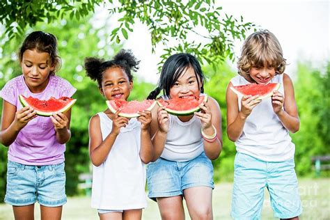 Children Eating Watermelon Photograph By Science Photo Library Fine