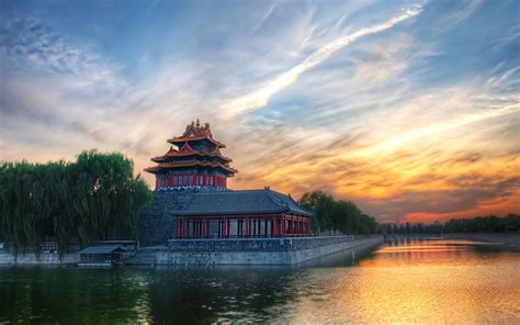 Wallpaper Beijing China Structure Sky Clouds Arbor Trees