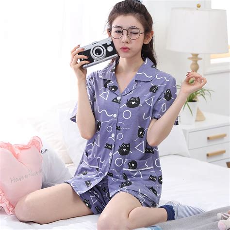 Cute Character Owl Pajamas Sets Sexy V Neck Women Short Sleeve Clothes For Summer Sleepwear