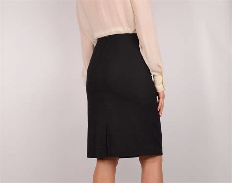 Black Linen Pencil Skirt W High Waist