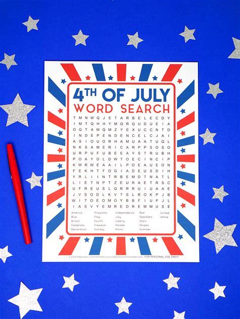 4th Of July Word Search Printable Happiness Is Homemade