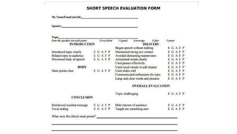 Free 10 Sample Speech Evaluation Forms In Pdf Ms Word Excel
