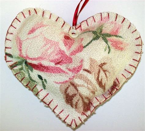 Vintage Barkcloth Pink Rose Heart Sachet Shabby Chic Etsy Fabric