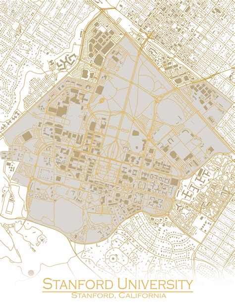 Colored Map Of Stanford University And All Its Roads Etsy