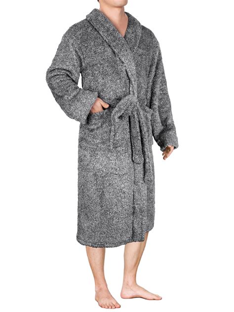 Men Warm Fleece Robe Microfiber Bathrobe Shawl Collar Sherpa Spa Robe