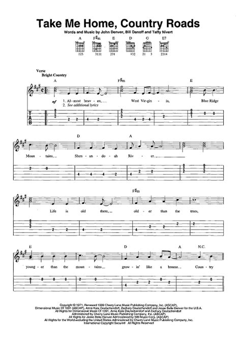 Take Me Home Country Roads Guitar Tabs Songs Acoustic Guitar