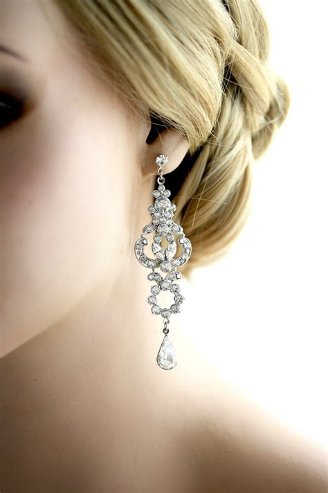 Rhinestone Chandelier Earrings Long Bridal Earrings Art Deco Etsy