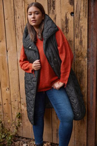 Yours Curve Womens Plus Size Funnel Neck Quilted Longline Gilet Ebay
