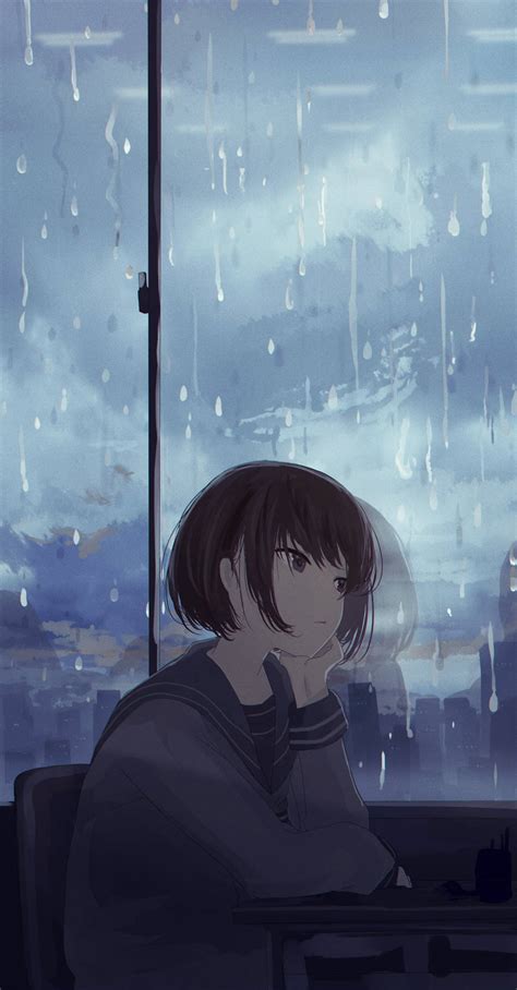 Download Anime Girl Window Beautiful Rain Wallpaper