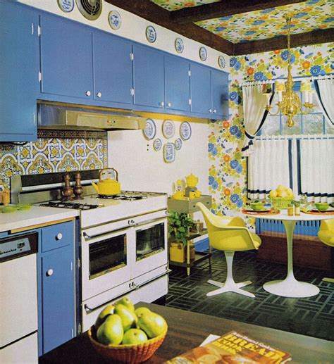 Early 1970s Kitchen Wall Paper On The Ceiling 70s Interior Vintage