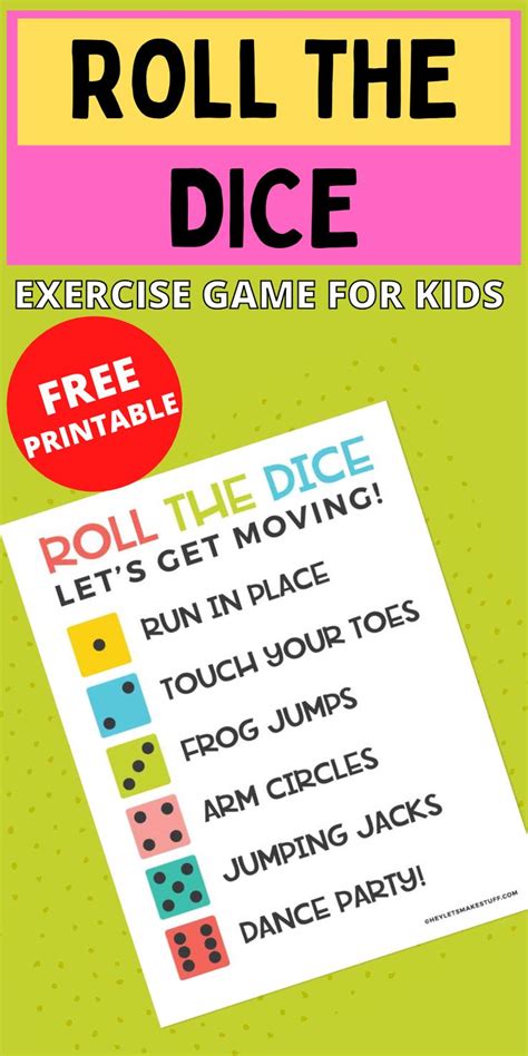 Printable Roll The Dice Exercise Game For Kids Hey Lets Make Stuff