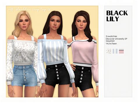 Off Shoulder Crop Top 02 By Black Lily From Tsr • Sims 4 Downloads