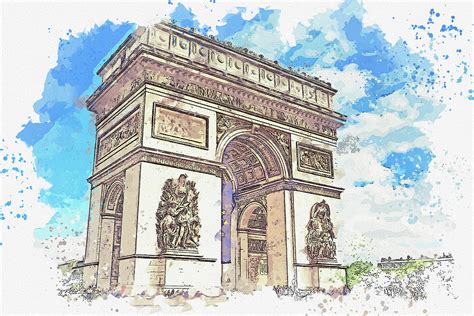 Arc De Triomphe Paris Landmark Watercolor Ca 2020 By Ahmet Asar