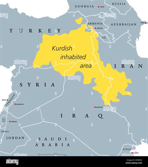 Politische Karte Der Kurdischen Bewohnten Gegend Kurdische Gebiete