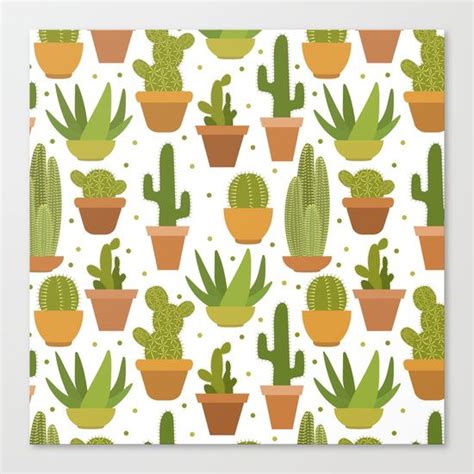 Cactuses White Pattern Canvas Print By Julia Badeeva Cactus Fabric