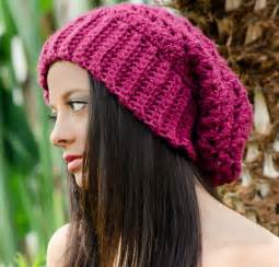 Womens Hats Dark Pink Raspberry Slouchy Beanie Crochet