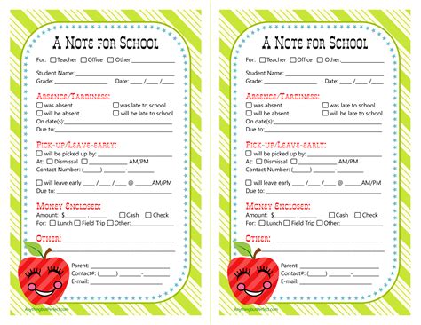 Kostenloses Printable Parent Note Form