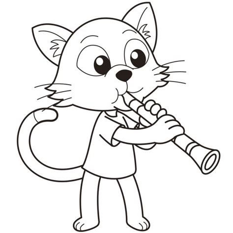 Gato De Dibujos Animados Tocando Un Clarinete — Vector De Stock