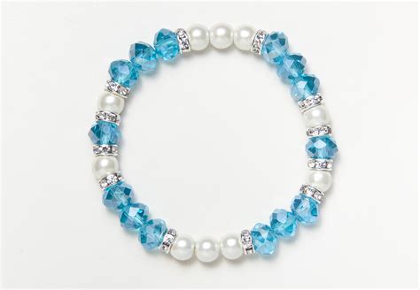 Light Blue Glass Bead Magnetic Stretch Bracelet M0116 Wbc
