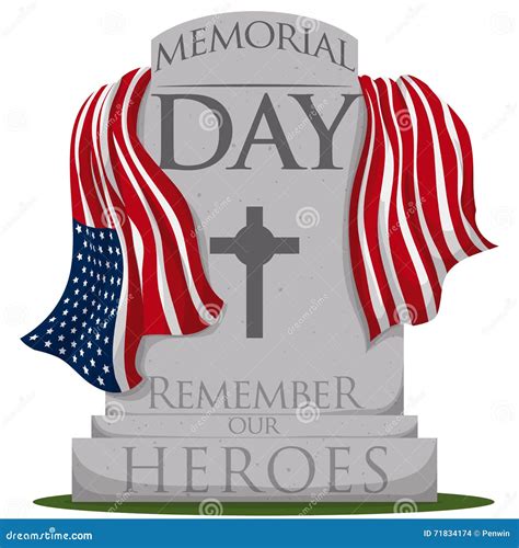 Traditional Gravestone With Flag For Memorial Day Vector Illustration