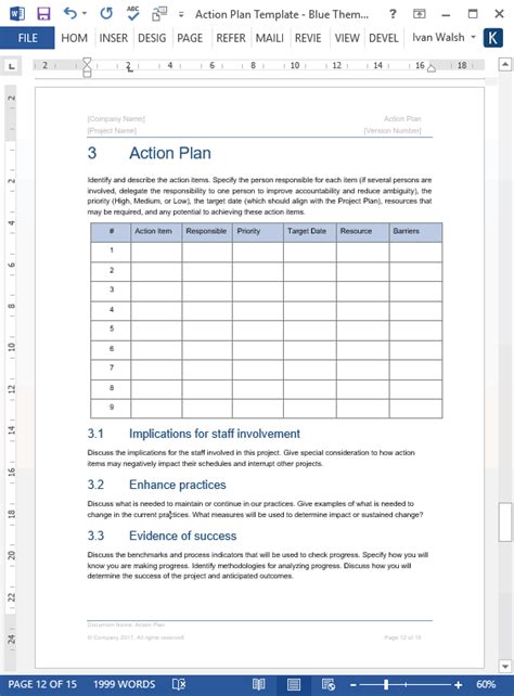 action plan template ms word  excels templates