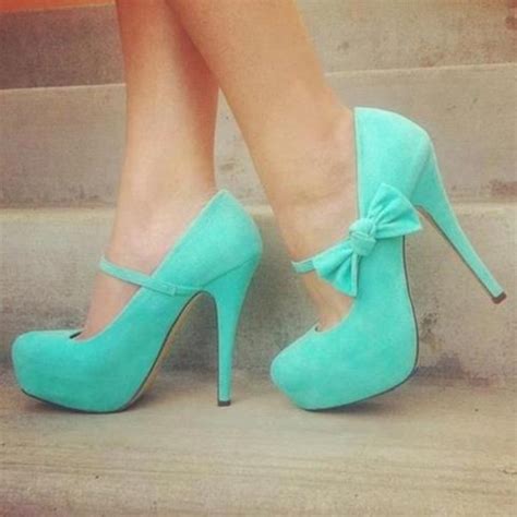 Shoes Blue Shoes Bow Tie Tiffany Blue Heels Bow Heels Blue High