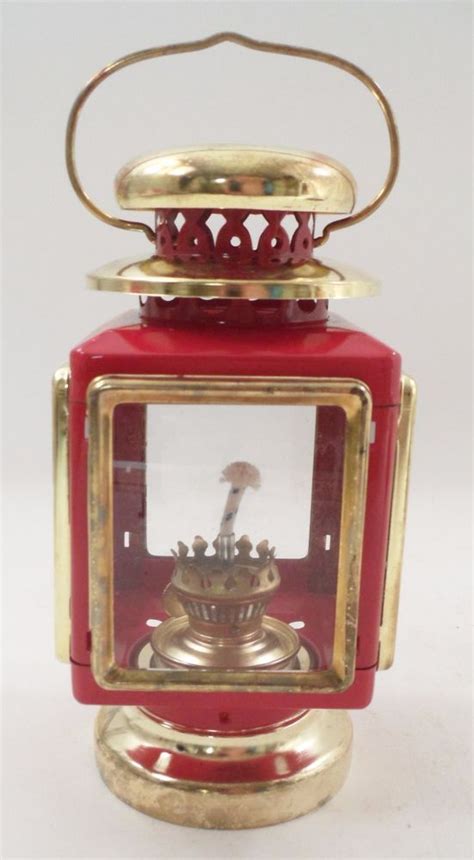 1960s Red And Goldtone Metal Carriage Lamp Lantern Oil Light Made In Hong