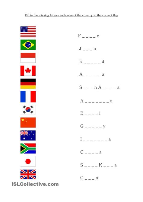 Flags Of Different Countries English Worksheets For Kids Free