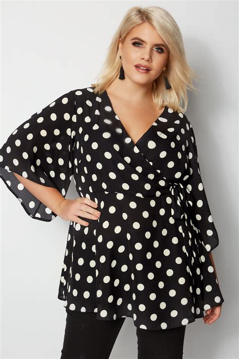 Yours London Black And White Polka Dot Wrap Top Plus Size 16 To 32