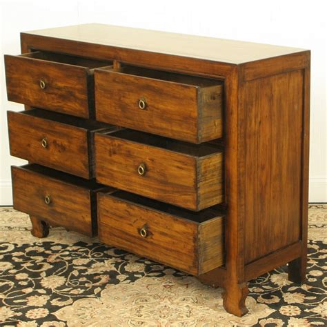 Antique Repro 48 Inch Wide 6 Drawer Walnut Chest Dresser