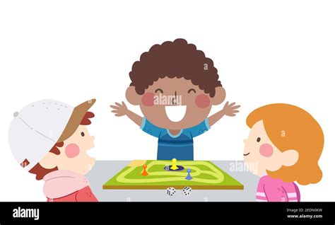 Illustration Of Kids Playing Board Game With Kid Boy Winning It Stock