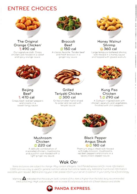 Panda Express Food Menu Printable