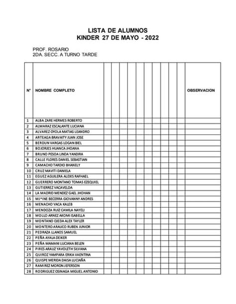 Lista De Alumnos Kinder 2022 Pdf