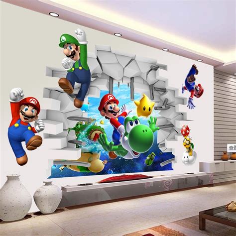 Zooyoo Super Mario Cracked Wall Removable Vinyl Mural Art Wall Sticker