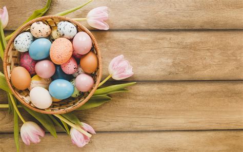 Download Wallpapers Easter Eggs Decoration Wooden Background Easter