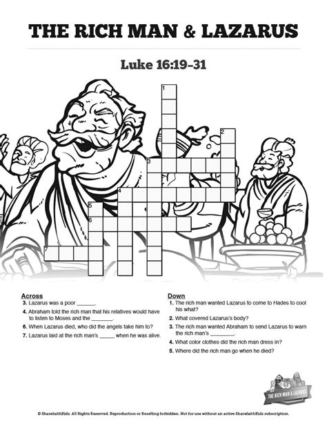 The Parable Of The Rich Man And Lazarus Worksheet Sundayschoolist