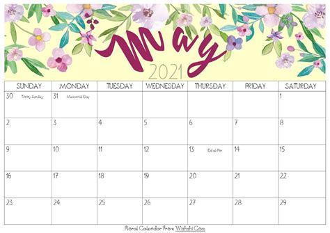 Printable Calendar May 2021 2021 Free Printable Calendar Floral Paper