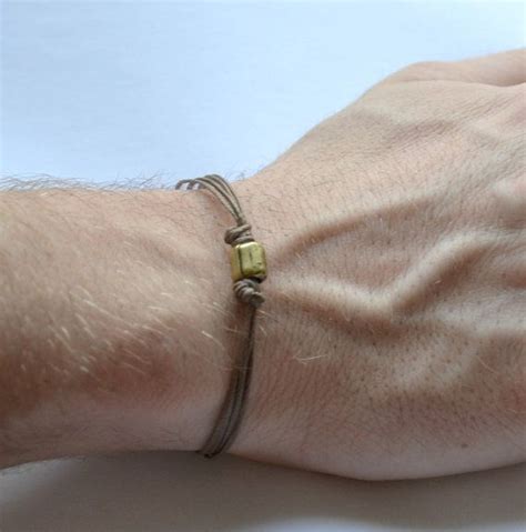 Brown Bracelet For Men Cord Bracelet With A Bronze Tube Charm The