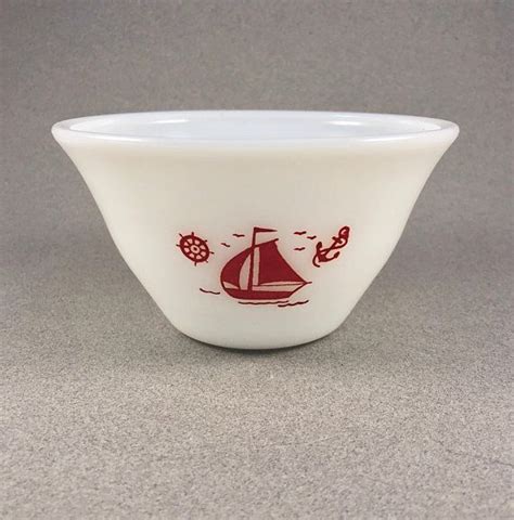 Mckee Bowl With Sailboat Vintage Milk Glass Small Bowl Red Sailboat