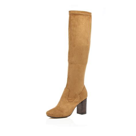 Lyst River Island Light Brown Knee High Heeled Boots In Brown