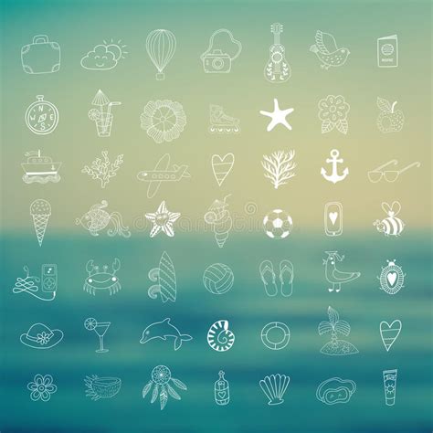 Simboli Ed Oggetti Disegnati A Mano Di Vettore Della Spiaggia Di Estate